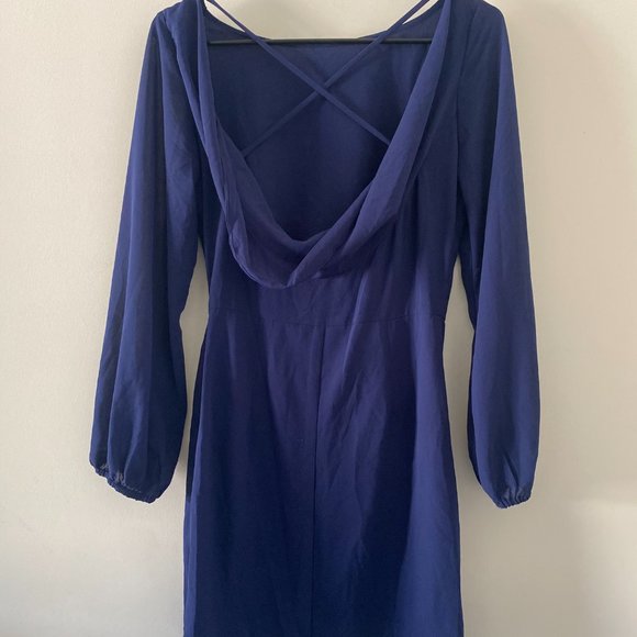 Longsleeve Navy Blue Dress with Deep Back Swoop - Picture 5 of 5
